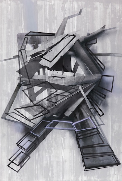 Wolfgang Ellenrieder: Forschungsergebnis II, 2013, Pigment, Bindemittel, 
Siebdruck und Holzschnitt auf Büttenpapier, 158 x 108 cm

